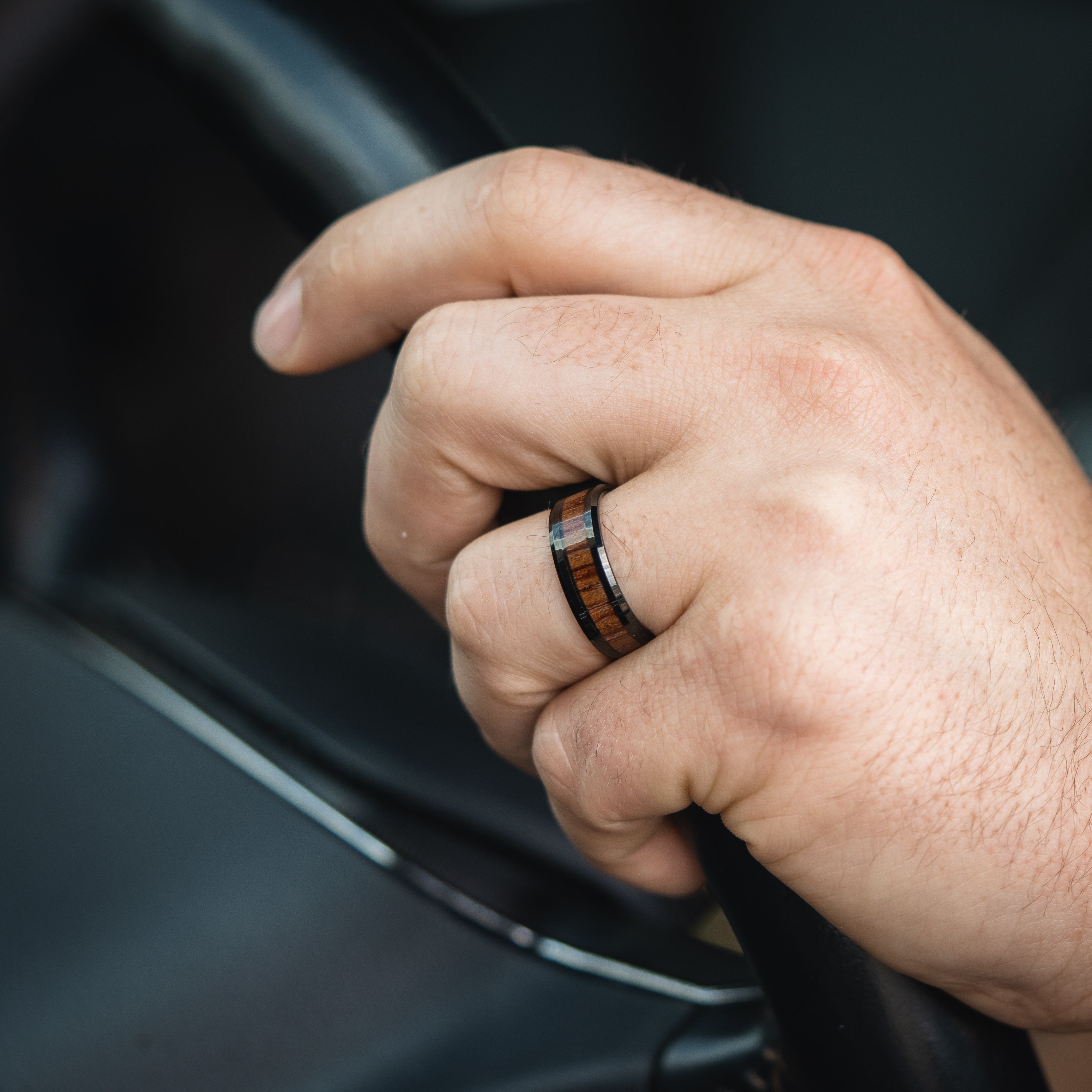 Black Tungsten Wedding Band With Pear Wood 8MM