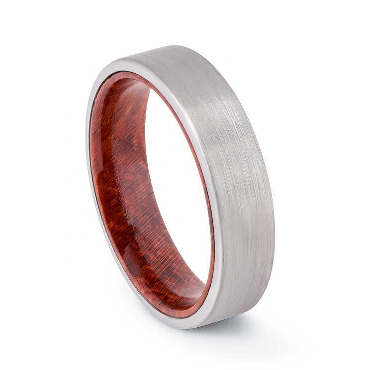 Tungsten Brushed Wedding Band With African Padauk Wood 6MM