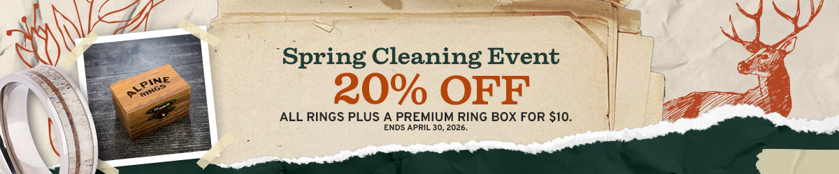 Promotional banner for a spring cleaning event with a 20% discount on rings and premium ring box offer.