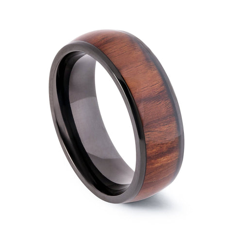 Black Titanium Wedding Band With Chestnut Wood