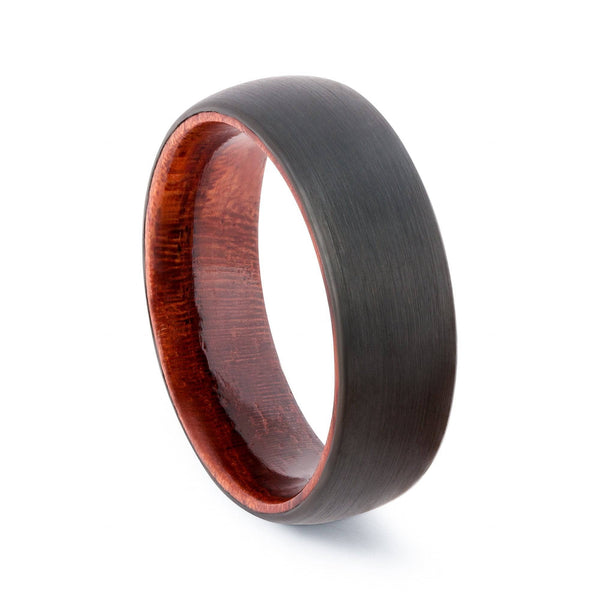 Black Tungsten Domed Wedding Band With African Padauk Wood 8MM