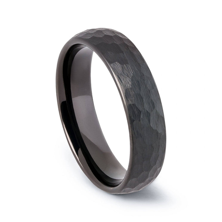 Black Tungsten Hammered Wedding Band 6MM