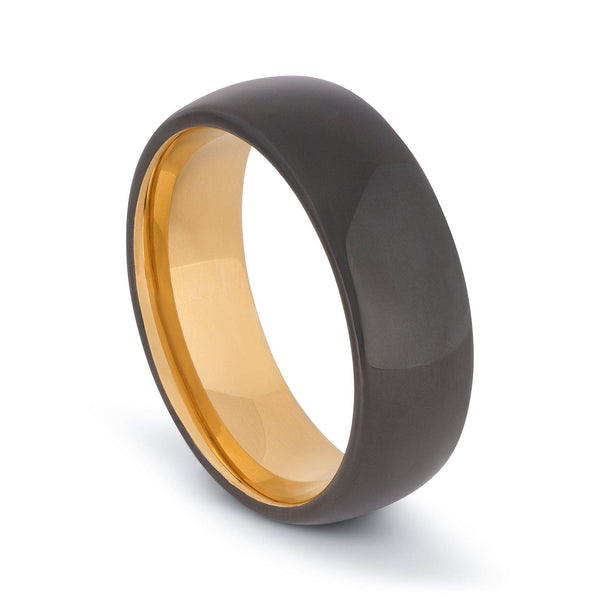 Black Tungsten Polished Wedding Band with Gold Interior 8MM