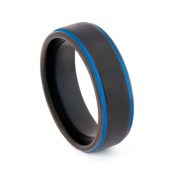 Black Tungsten Wedding Band with Blue Plated Sides 8MM