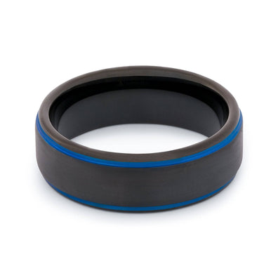 Black Tungsten Wedding Band with Blue Plated Sides 8MM