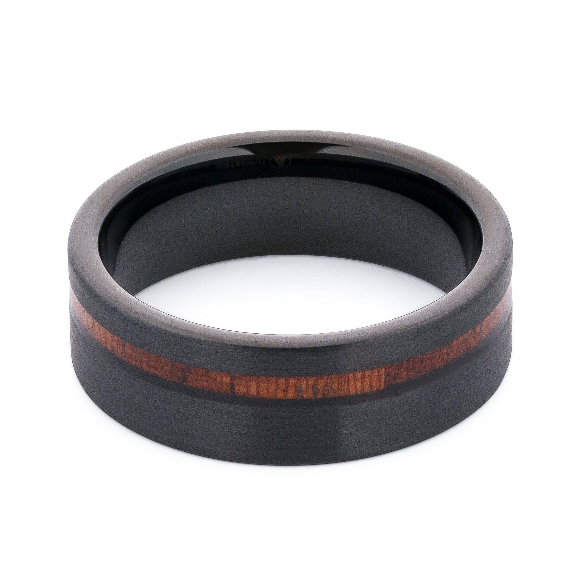 Brushed Black Tungsten Wedding Band With Pear Wood 8MM