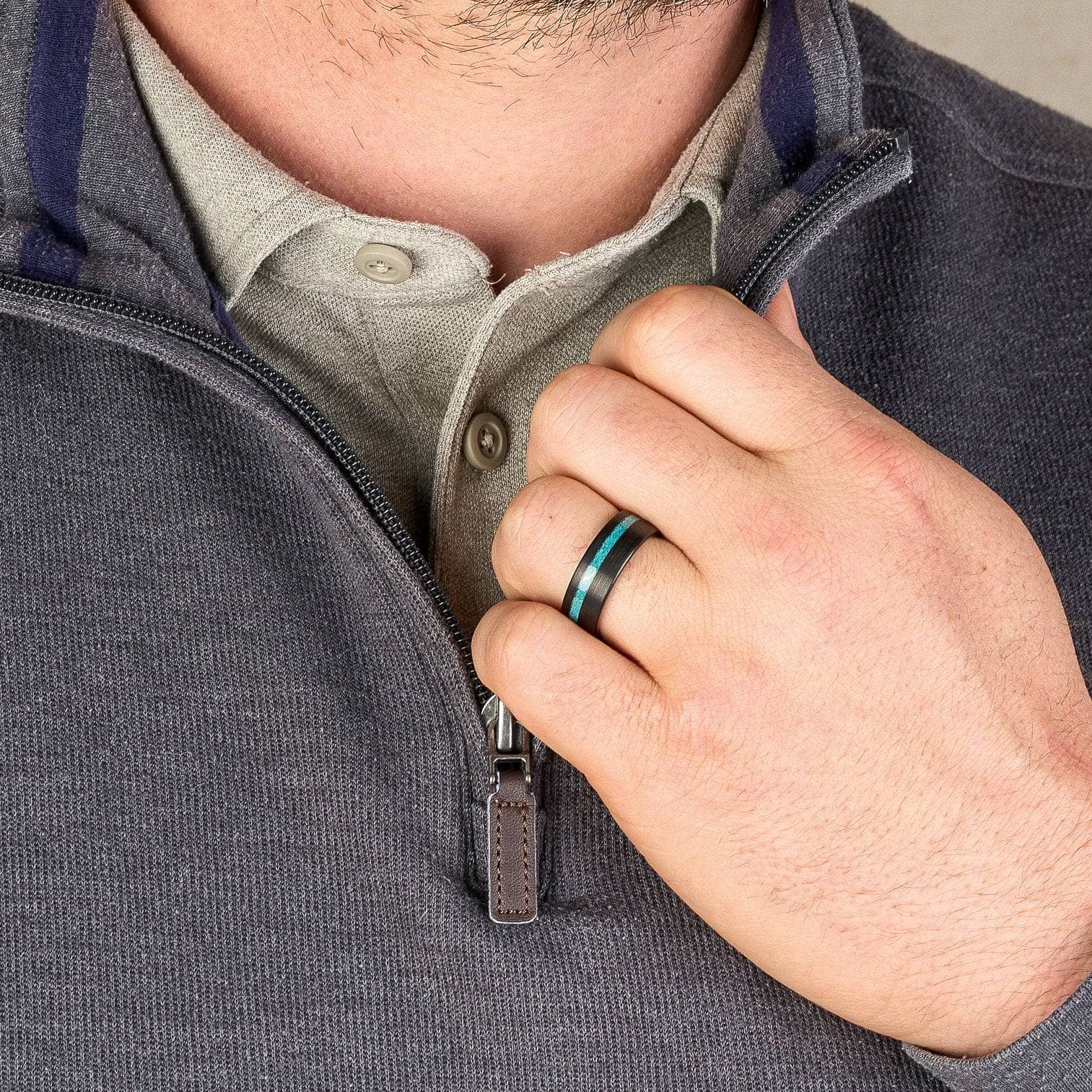 Blue Turquoise Ring, selling Mens Wedding Band, Black Tungsten Ring