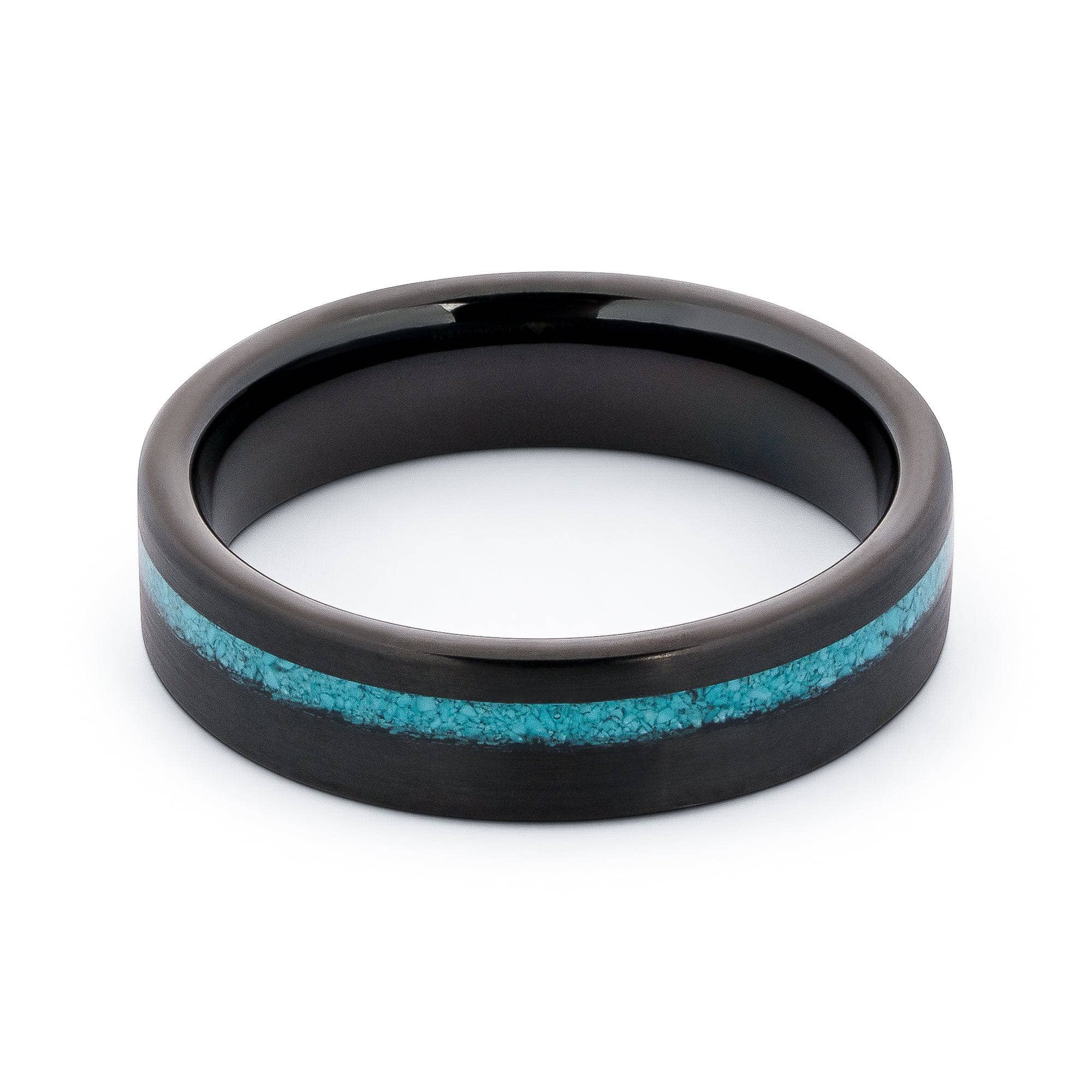 Black Tungsten Wedding Band With Flat Surface And Turquoise 6MM