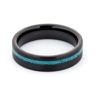 Black Tungsten Wedding Band With Flat Surface And Turquoise 6MM