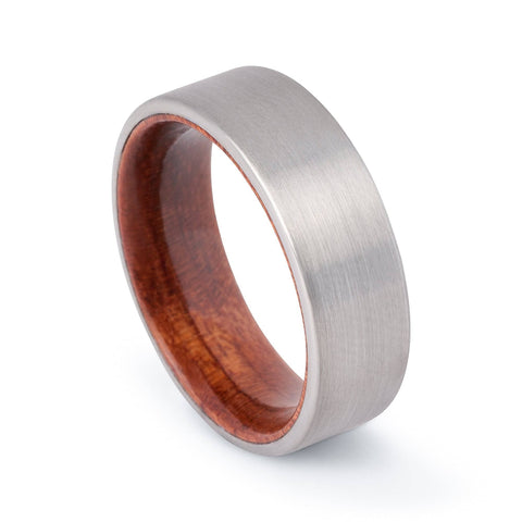 Brushed Tungsten Wedding Band With African Padauk Interior - Flat