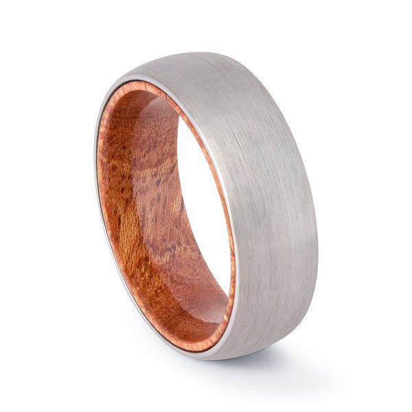 Brushed Tungsten Wedding Band With African Padauk Wood Interior - Domed