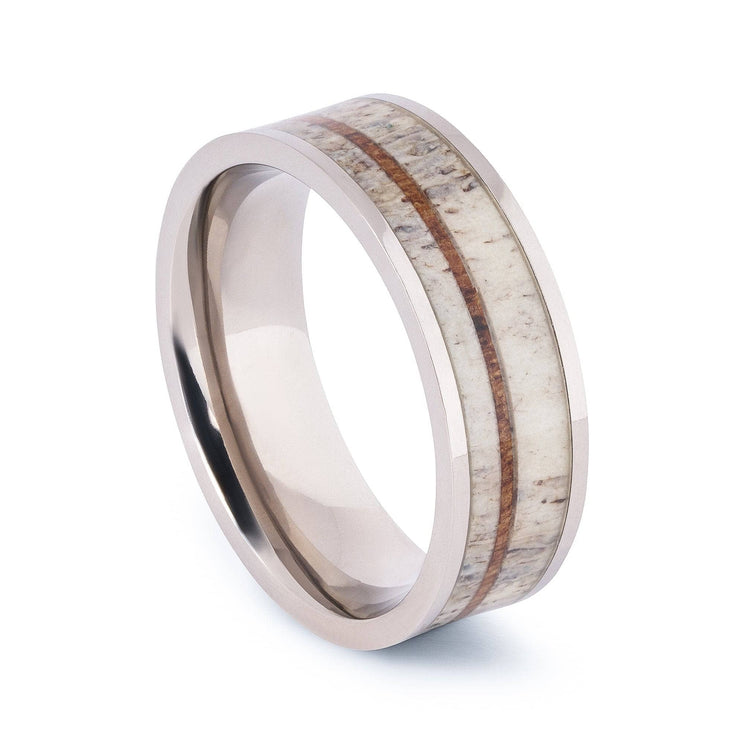 Titanium Wedding Band With Deer Antler 8MM