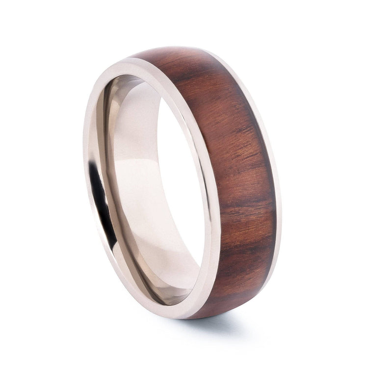 Titanium Domed Wedding Band With Mahogany Wood 8MM