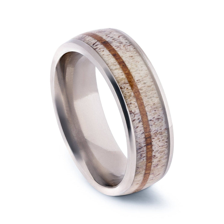 Titanium Wedding Band With Double Antler 8MM