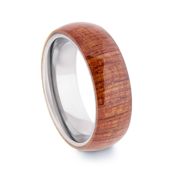 Polished Tungsten Wedding Band With African Padauk Wood Exterior