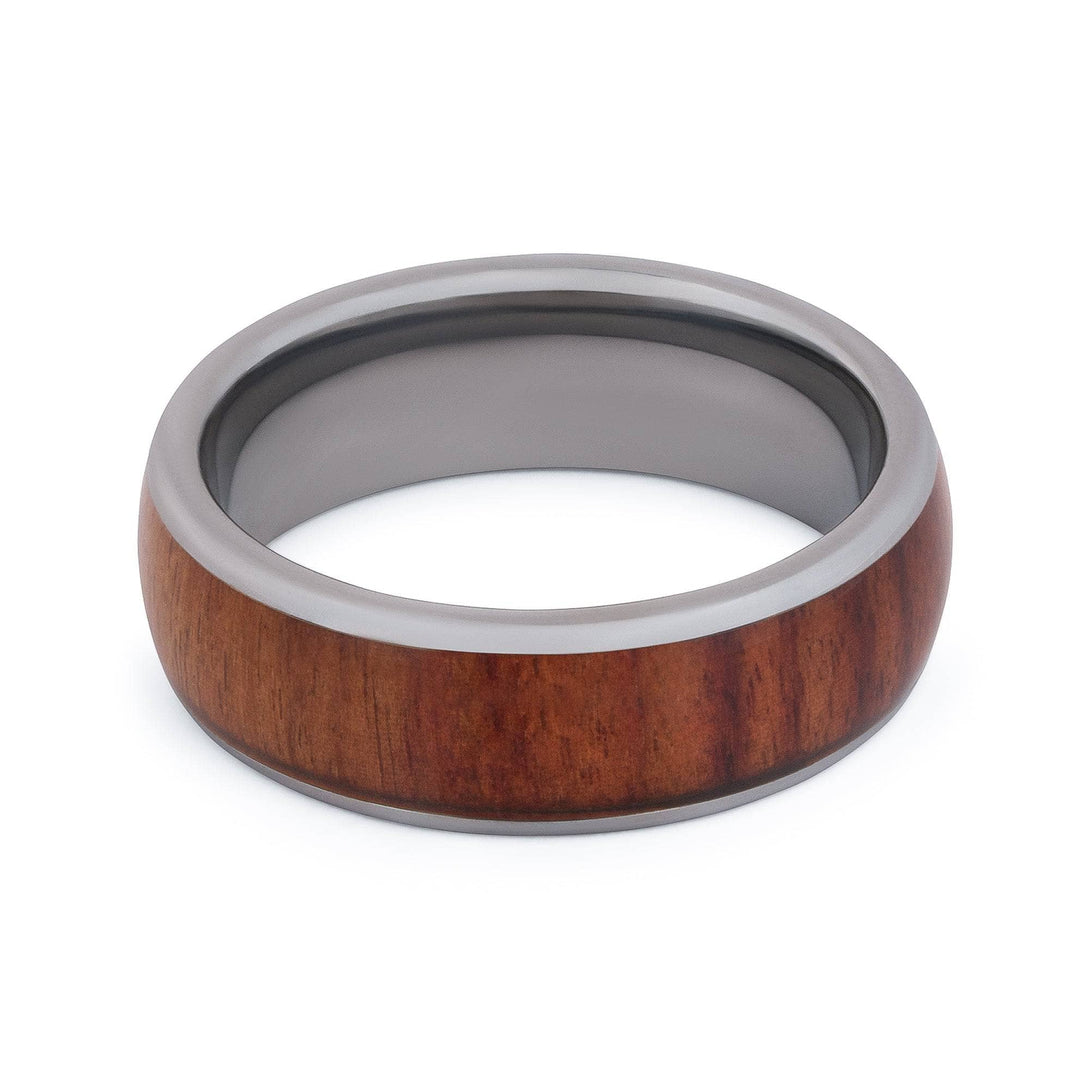 Polished Tungsten Wedding Band With Chestnut Wood