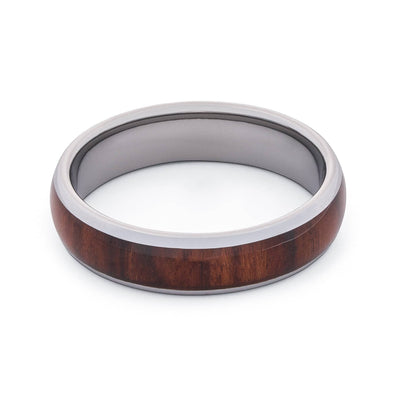 Polished Tungsten Wedding Band With Chestnut Wood 6MM