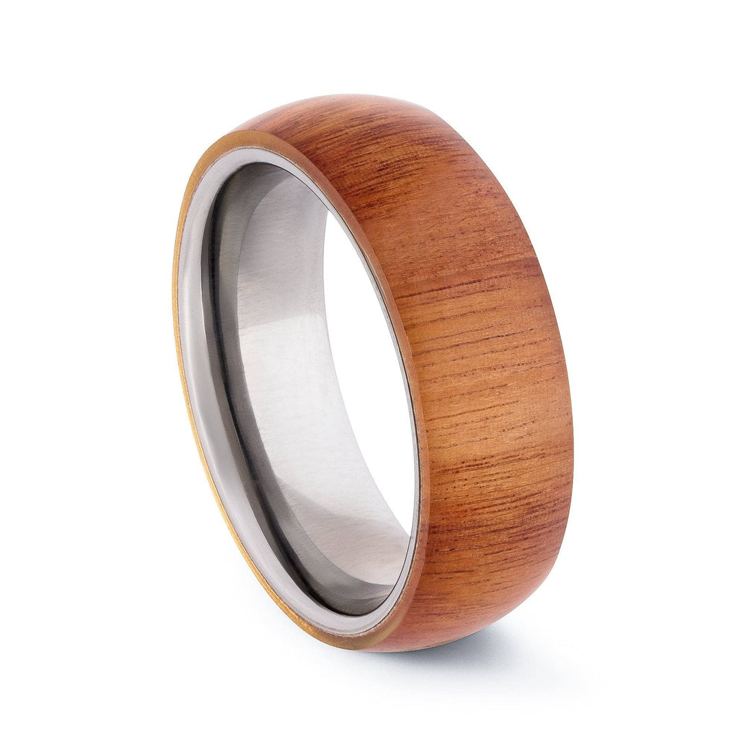 Polished Tungsten Wedding Band With Domed Chestnut Wood Exterior