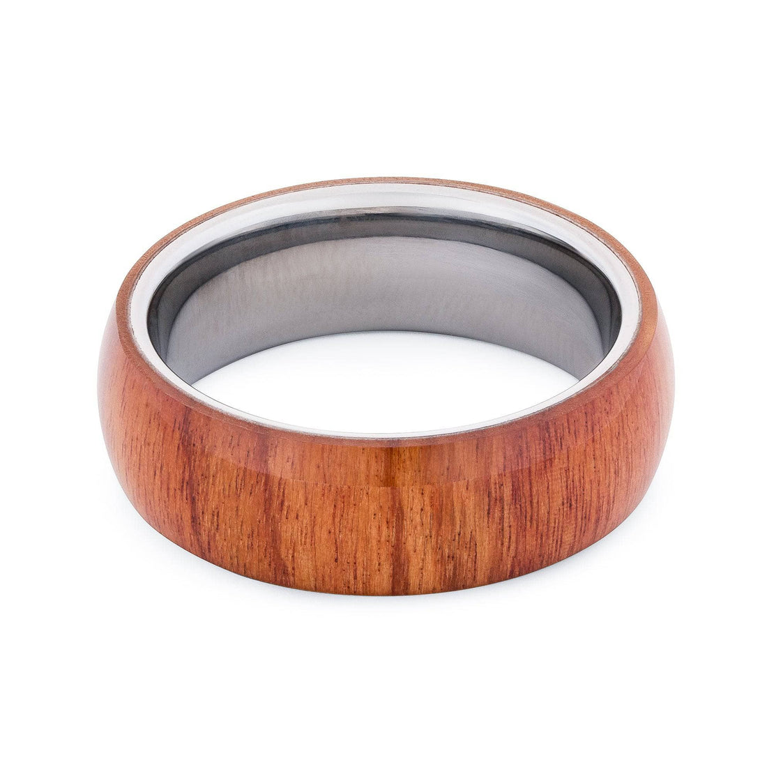 Polished Tungsten Wedding Band With Domed Chestnut Wood Exterior