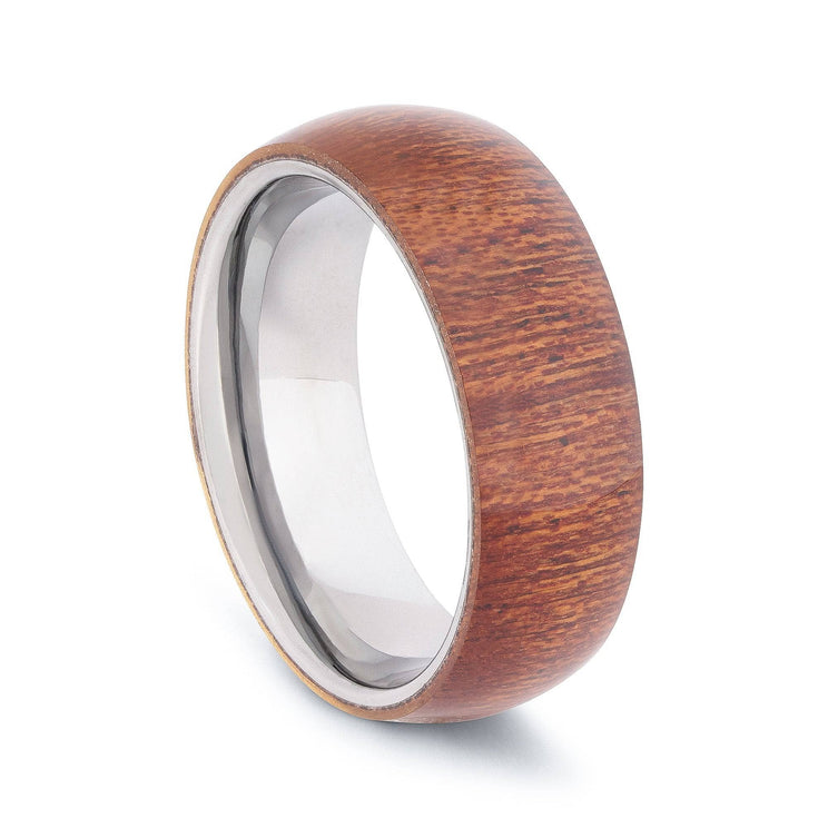Tungsten Domed Wedding Band With Dark Pear Wood 8MM
