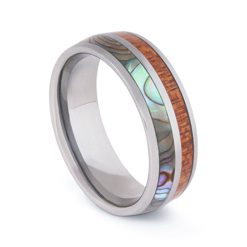 Polished Tungsten Wedding Band With Pear Wood And Shell