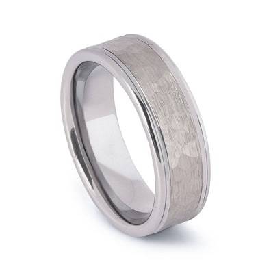 Polished Tungsten Wedding Band With Raised Hammered Inlay