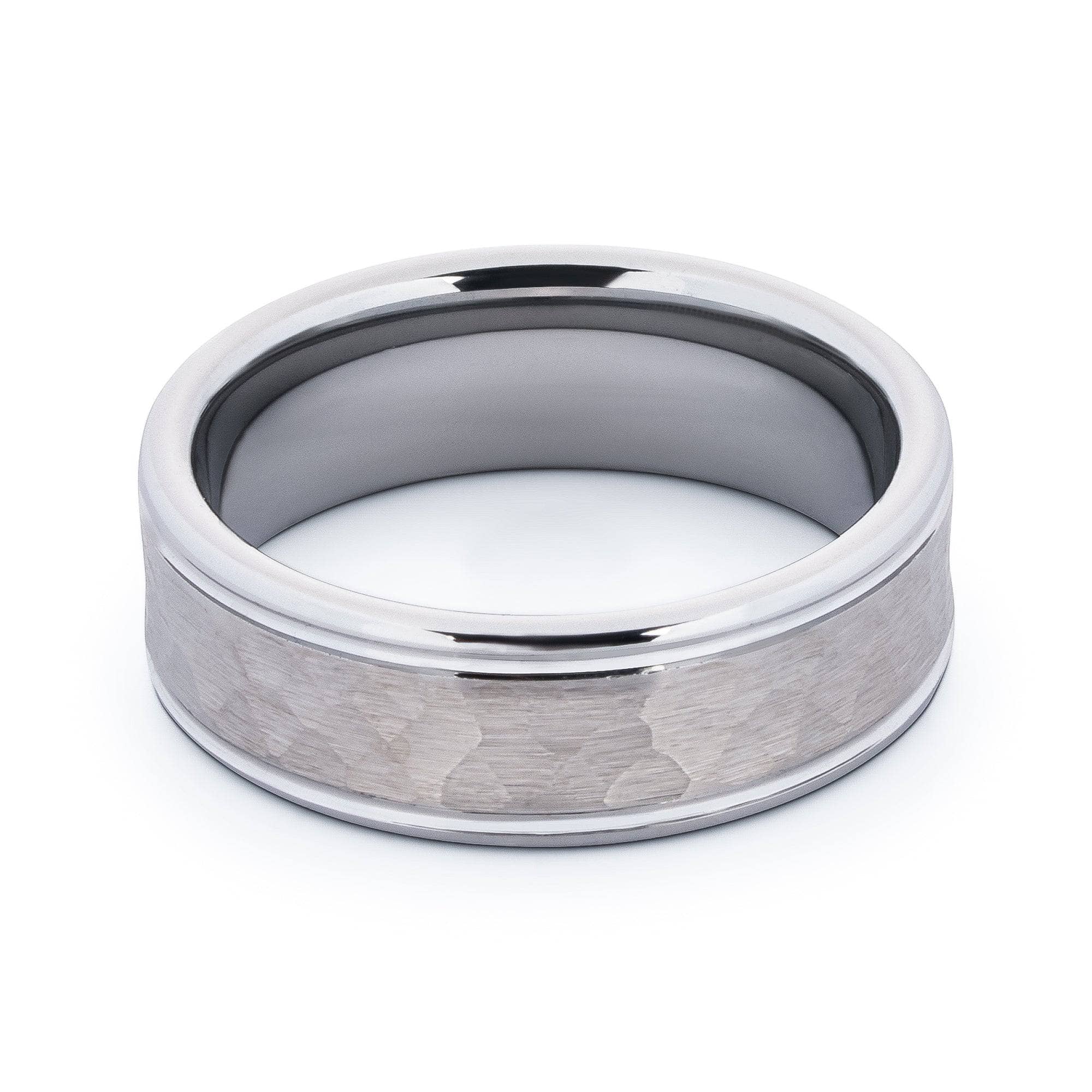Polished Tungsten Wedding Band With Raised Hammered Inlay