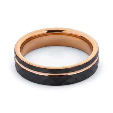 Rose Gold Hammered Tungsten Wedding Band With Black Surface 6MM