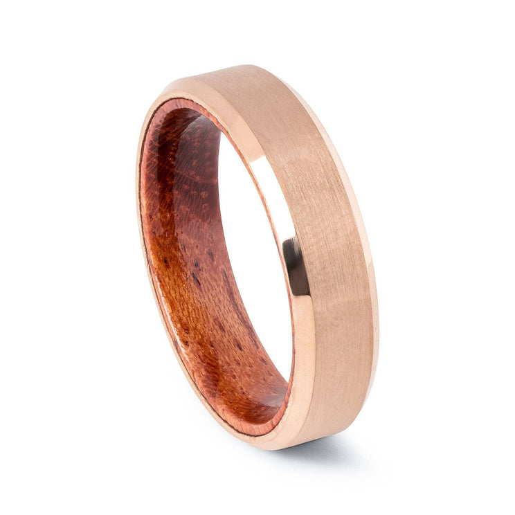 Rose Gold Tungsten Wedding Band With African Padauk Wood 6MM