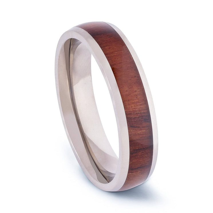 Titanium Domed Wedding Band With Mahogany Wood 6MM