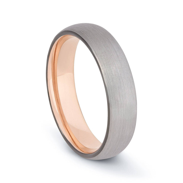 Tungsten Brushed Wedding Band with Rose Gold Interior 6MM