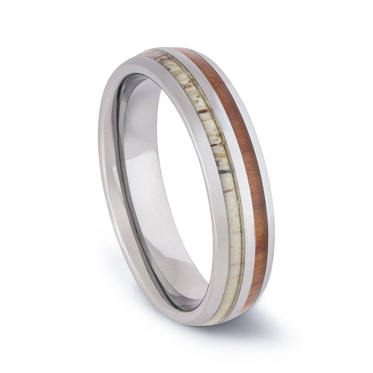 Tungsten Wedding Band With Deer Antler And Koa Wood 6MM