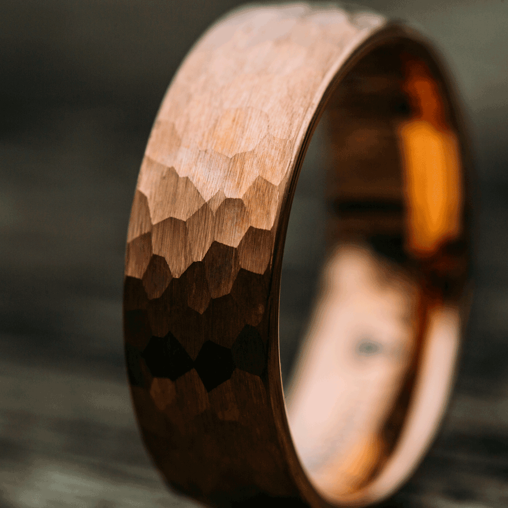 Hammered Rose Gold Wedding Band Alpine Rings   Hammered Rose Gold Wedding Band 29345842397273 