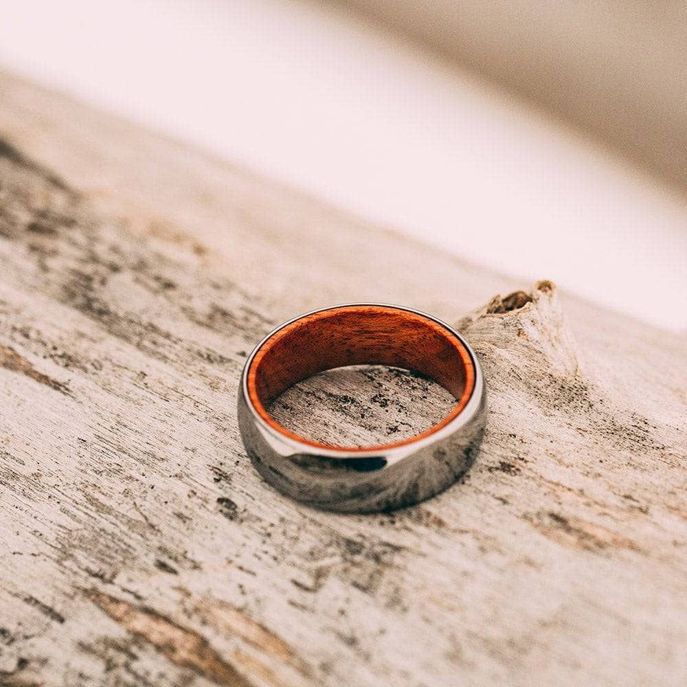 Polished Tungsten Wedding Band With African Padauk Wood Interior